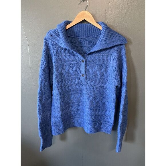 Sundance Womens Blue Knit 1/4 Button Up Pullover Sweatshirt Size XL - Picture 1 of 3